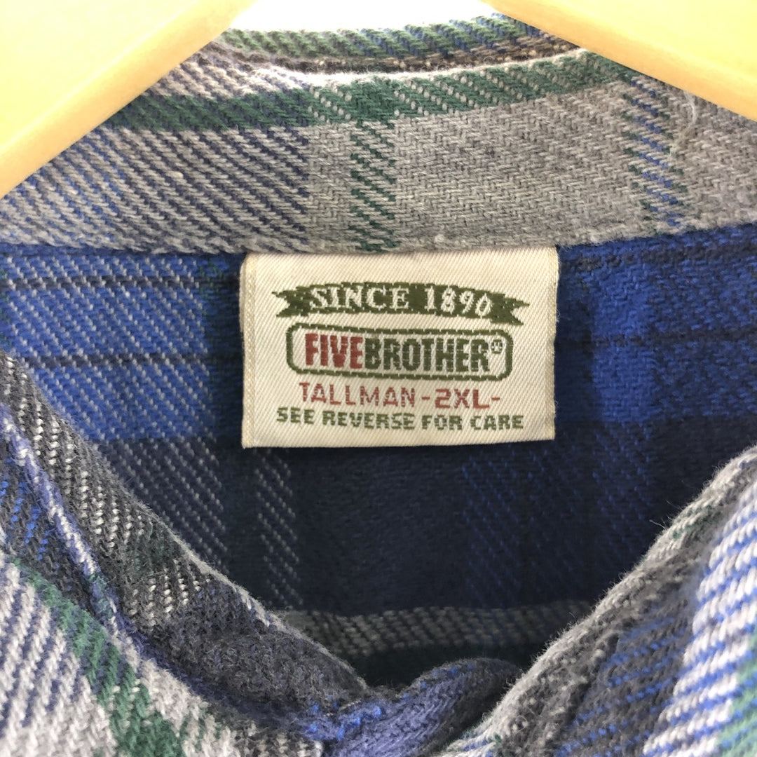 90'S Vintage Five Brother Long Sleeve Flannel Check Shirt, Men's XXL unclear gray type Vintage Second Hand