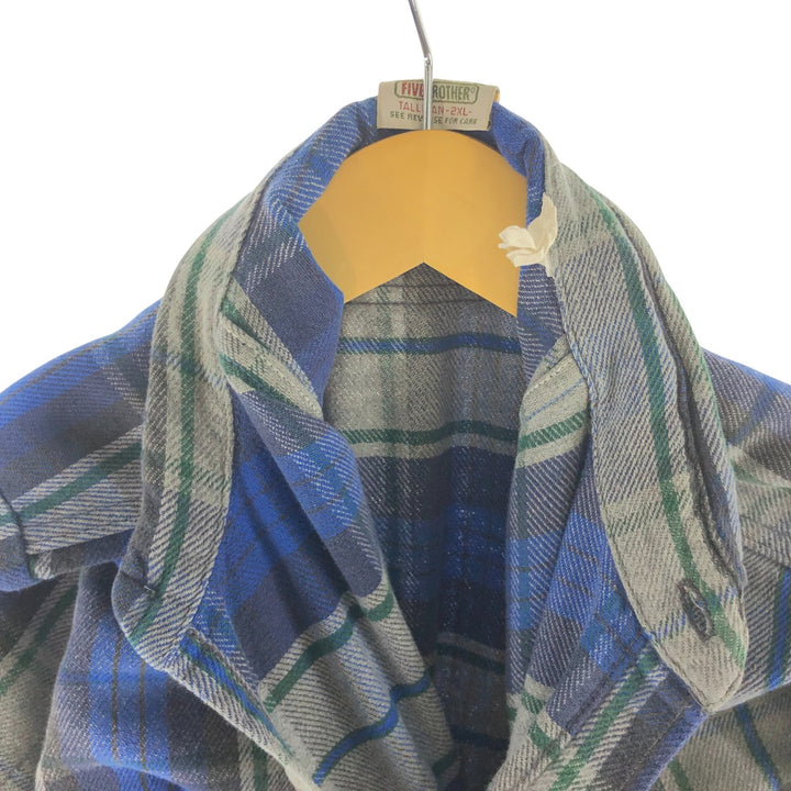 90'S Vintage Five Brother Long Sleeve Flannel Check Shirt, Men's XXL unclear gray type Vintage Second Hand