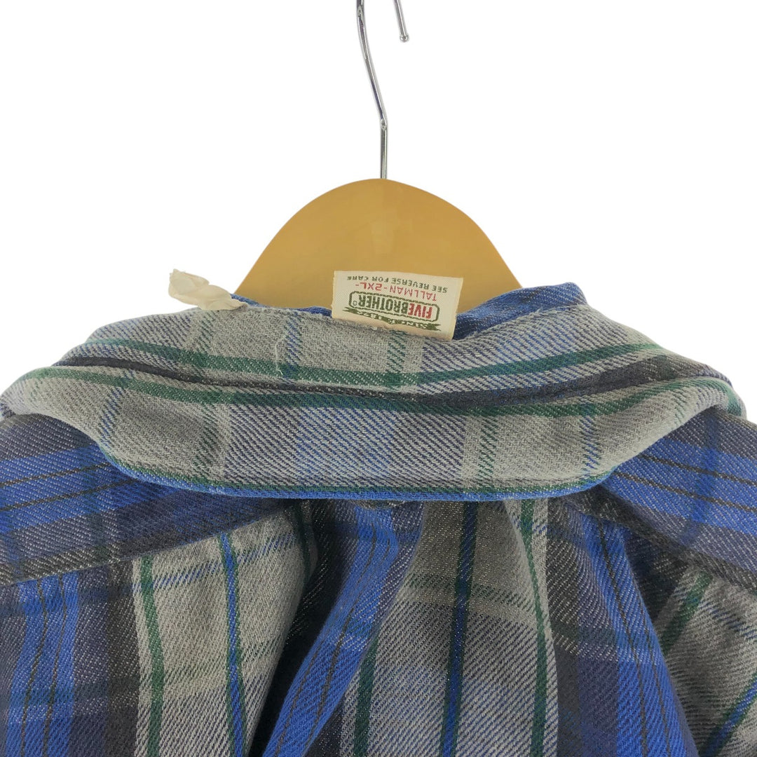 90'S Vintage Five Brother Long Sleeve Flannel Check Shirt, Men's XXL unclear gray type Vintage Second Hand