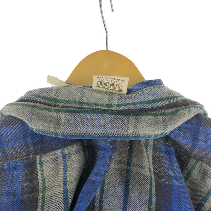 90'S Vintage Five Brother Long Sleeve Flannel Check Shirt, Men's XXL unclear gray type Vintage Second Hand