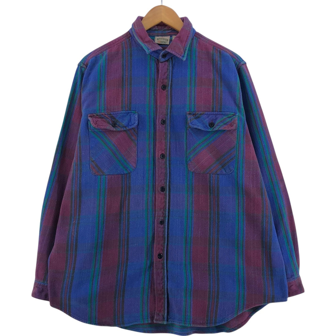 90'S Five Brother Long Sleeve Flannel Check Shirt Men's XL Vintage cotton purple type Vintage Second Hand