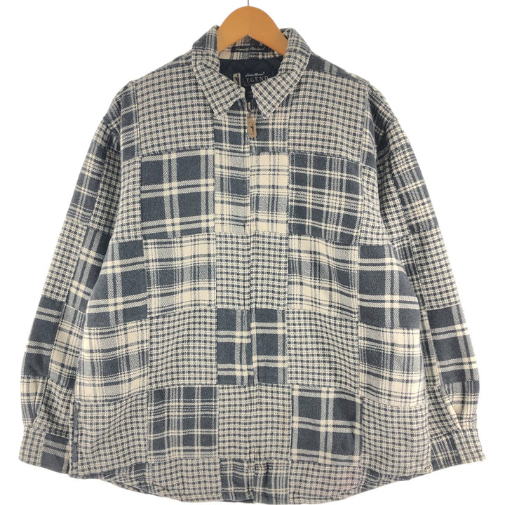 90s~00'S Eddie Bauer LEGEND Check Pattern Houndstooth Pattern Padded Patchwork Cotton Jacket Men's L size cotton Beige type Vintage Second Hand