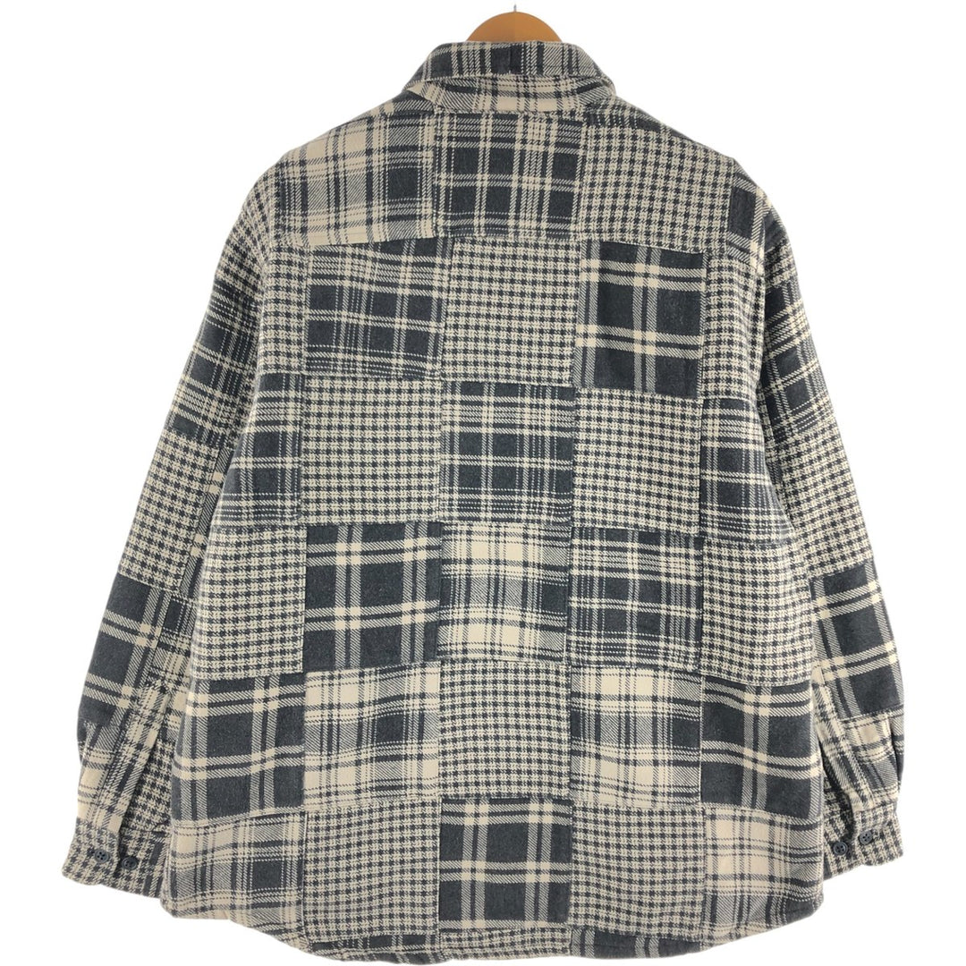 90s~00'S Eddie Bauer LEGEND Check Pattern Houndstooth Pattern Padded Patchwork Cotton Jacket Men's L size cotton Beige type Vintage Second Hand