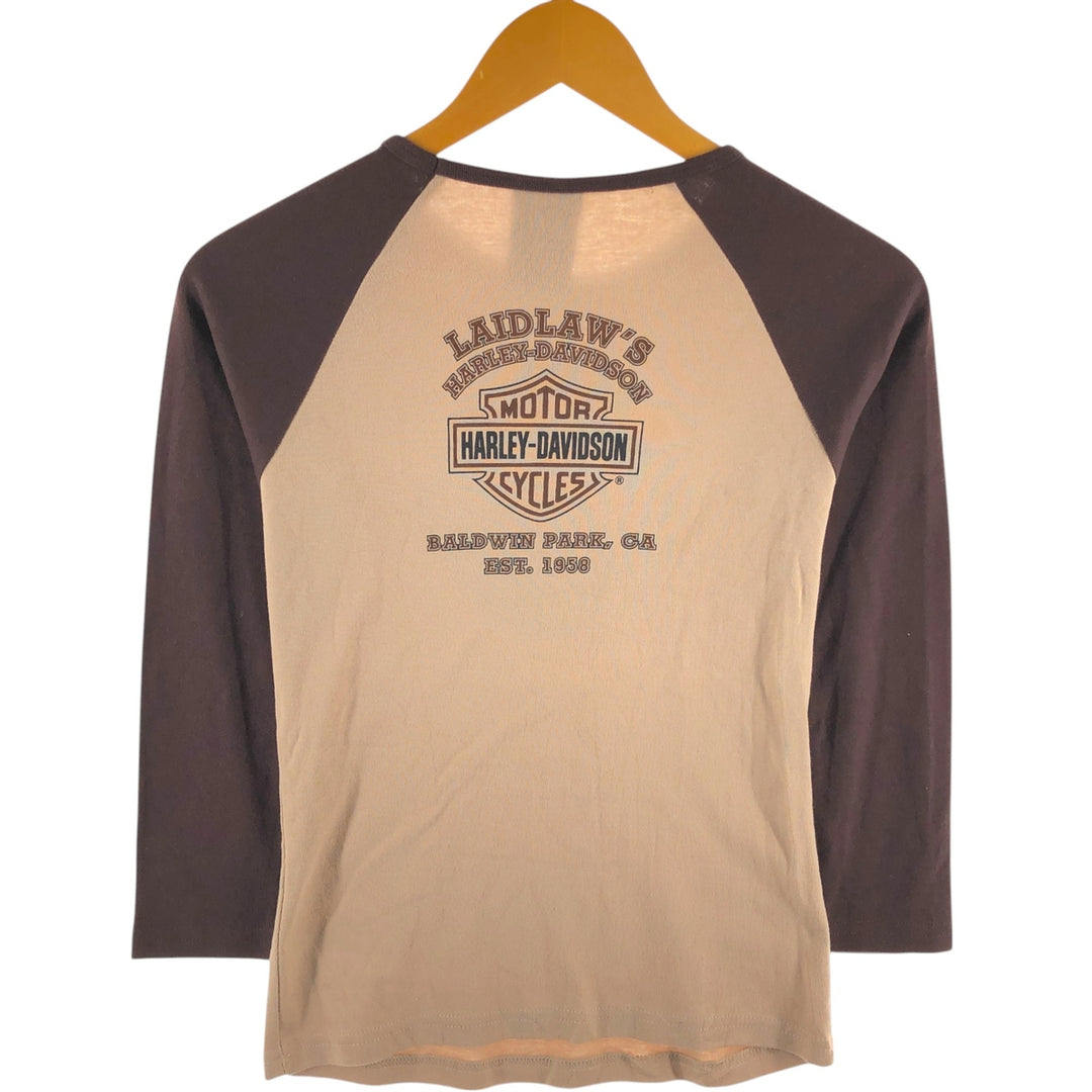 00'S Harley-Davidson 3/4 Sleeve Raglan T-Shirt for Women (S) cotton Beige type Vintage Second Hand