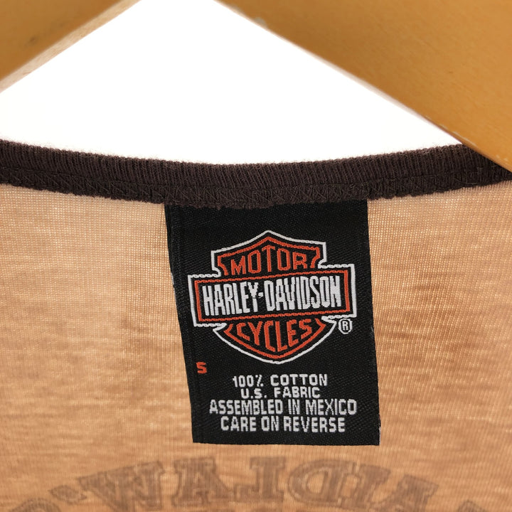 00'S Harley-Davidson 3/4 Sleeve Raglan T-Shirt for Women (S) cotton Beige type Vintage Second Hand