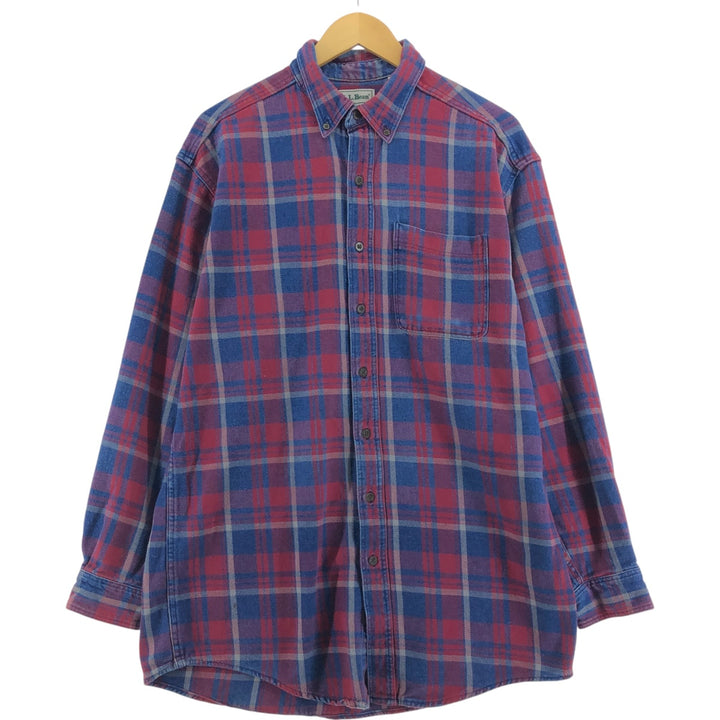 LLBean Long Sleeve Button Down Flannel Check Shirt, Men's Size L cotton red type Vintage Second Hand