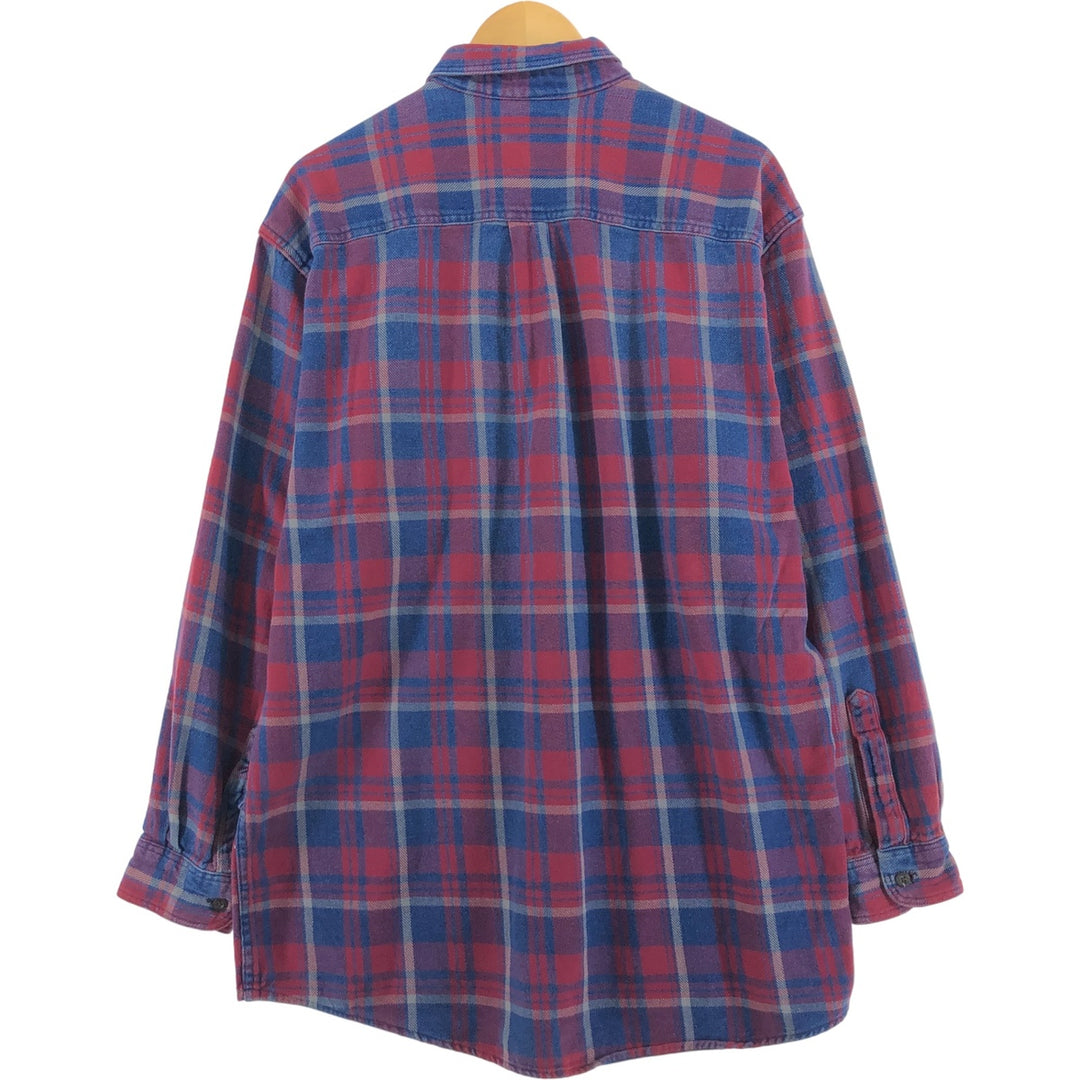 LLBean Long Sleeve Button Down Flannel Check Shirt, Men's Size L cotton red type Vintage Second Hand