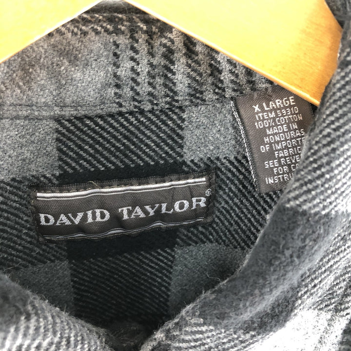 David Taylor Check Pattern Long Sleeve Flannel Check Shirt, Men's Size XL cotton gray type Vintage Second Hand