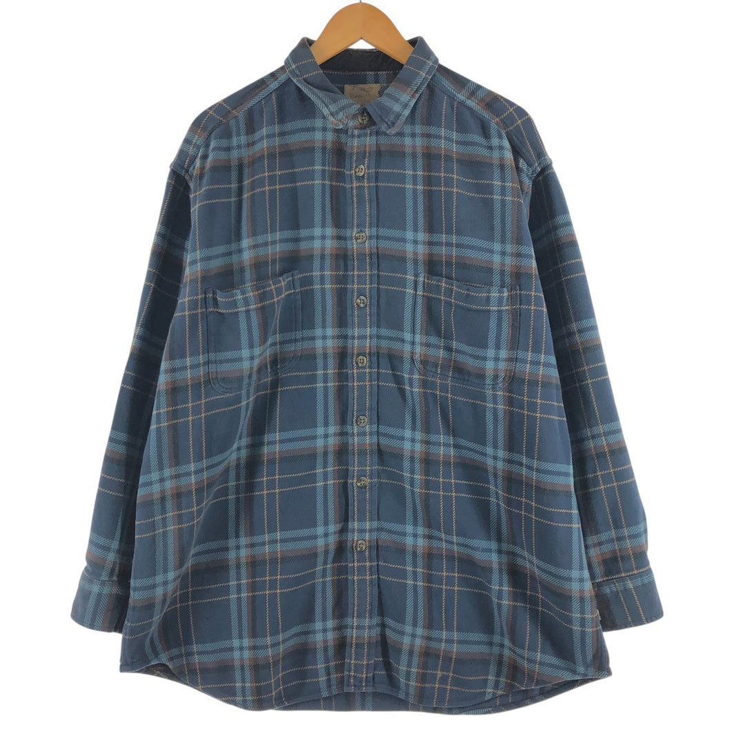 Vintage 90s-00'S St. John's Bay Browny long-sleeved flannel check shirt, men's size L unclear blue type Vintage Second Hand