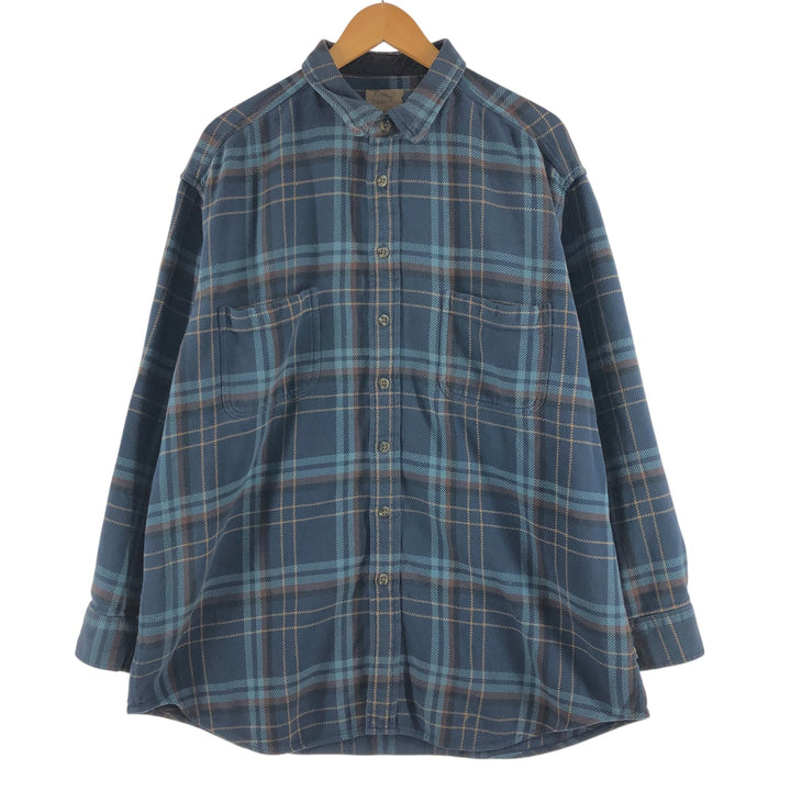 Vintage 90s-00'S St. John's Bay Browny long-sleeved flannel check shirt, men's size L unclear blue type Vintage Second Hand