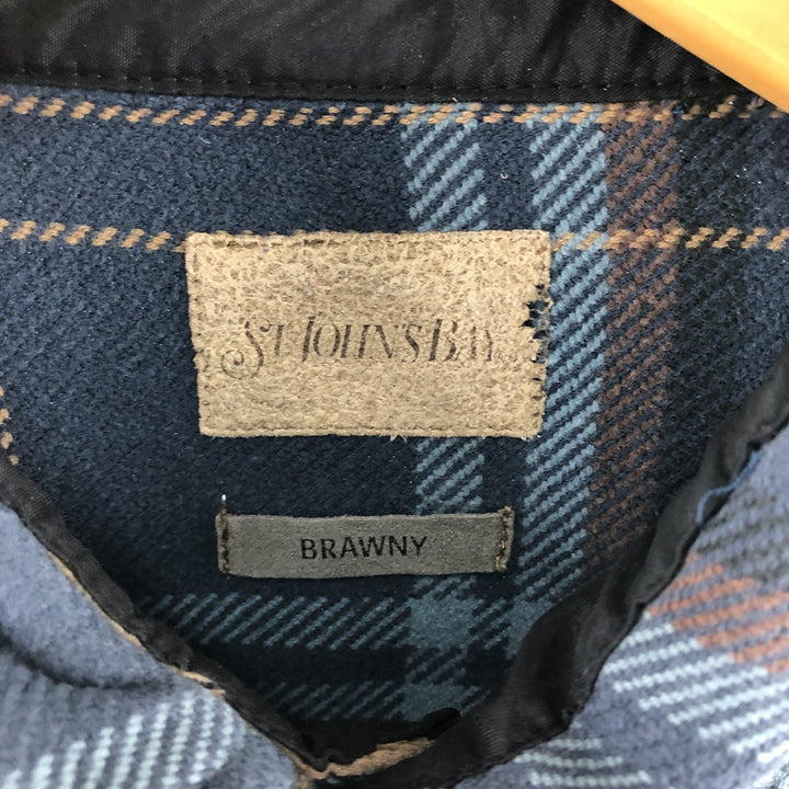 Vintage 90s-00'S St. John's Bay Browny long-sleeved flannel check shirt, men's size L unclear blue type Vintage Second Hand