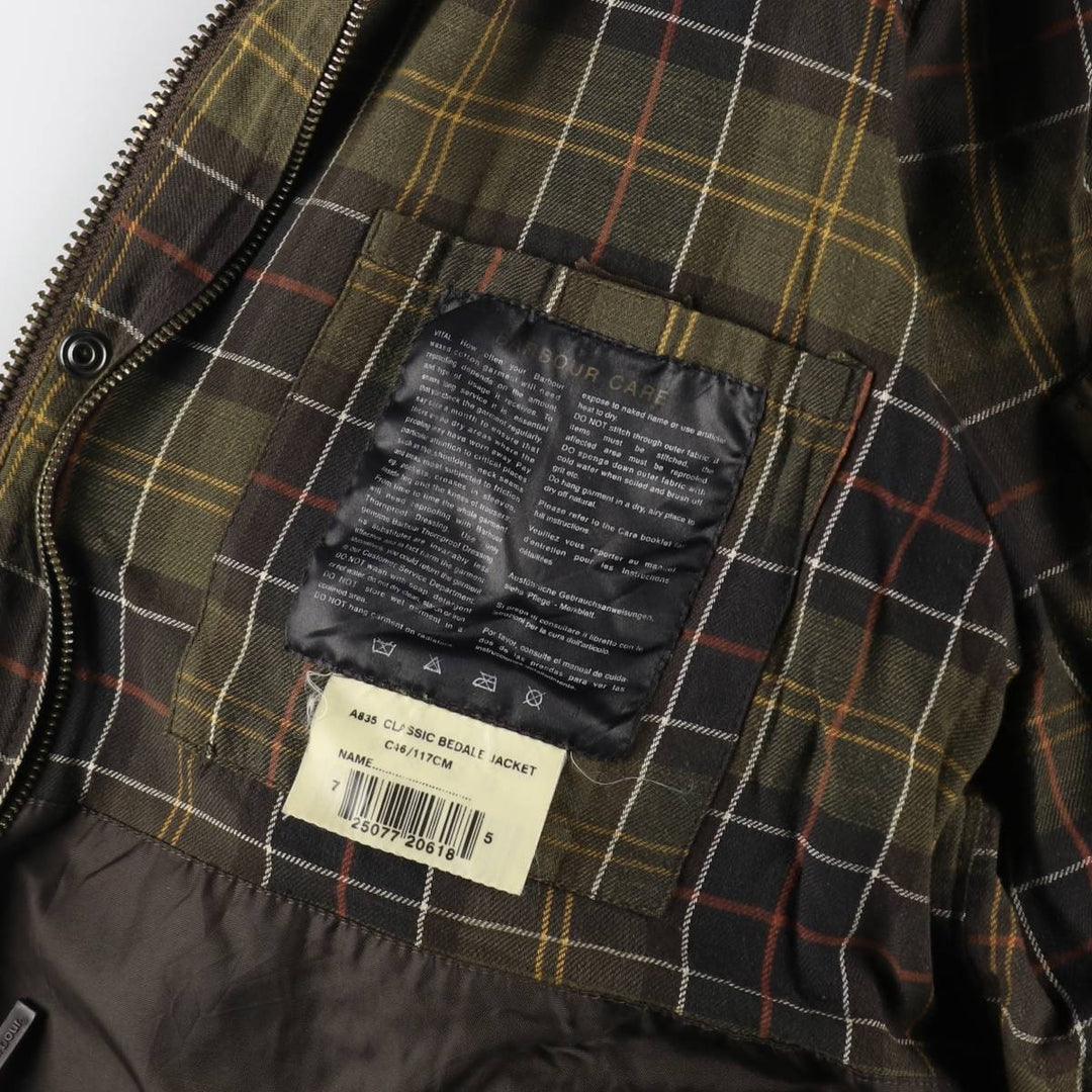 00s~ Barbour Classic Bedale 3 Warrant Waxed Cotton Oiled Jacket Made in England C46 Men's S equivalent /eaa515208
