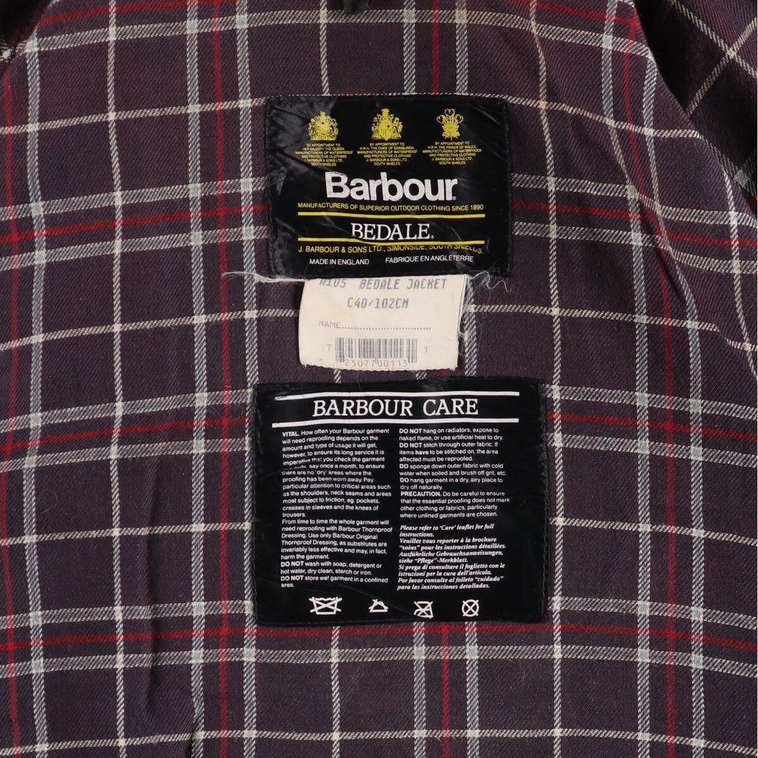 90'S Barbour Old 3 Warrant BEDALE Waxed Cotton Oiled Jacket Made in England C40 Men's M Size Vintage/eaa515211