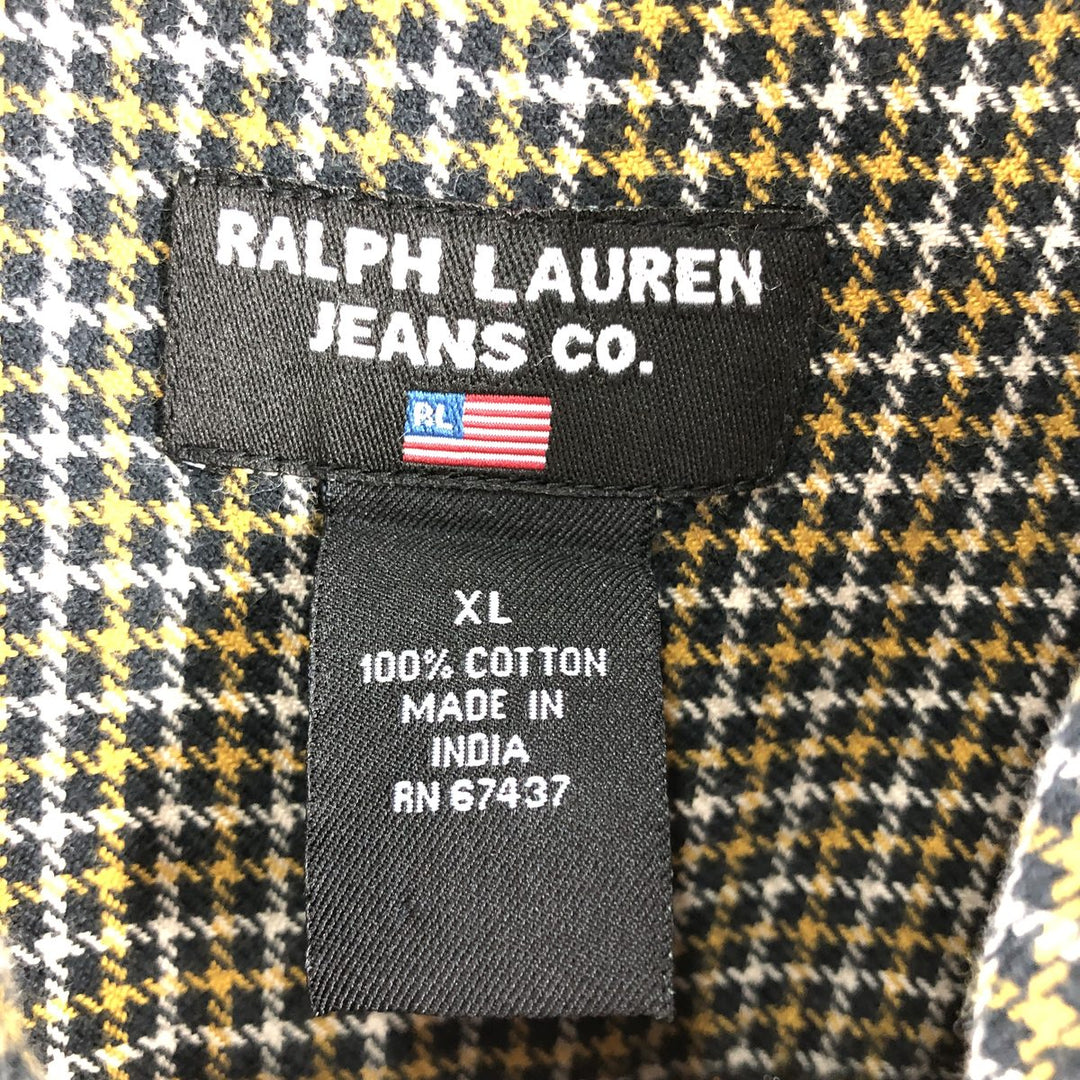 Ralph Lauren Jeans Co. long-sleeved button-down flannel shirt, men's size XL cotton black type Vintage Second Hand