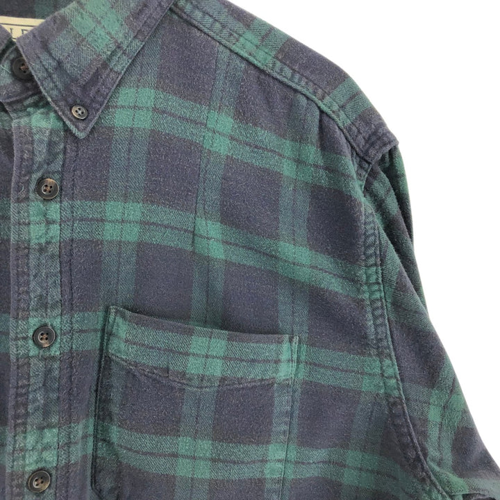 LLBean Long Sleeve Button-Down Flannel Check Shirt, Made in Canada, Men's Size L cotton green type Vintage Second Hand