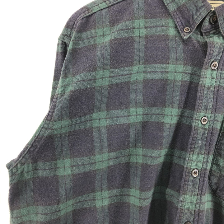 LLBean Long Sleeve Button-Down Flannel Check Shirt, Made in Canada, Men's Size L cotton green type Vintage Second Hand