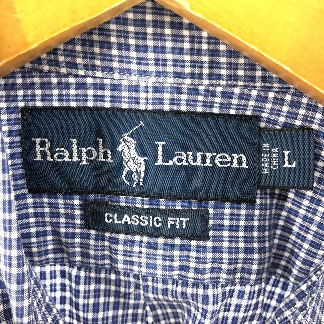 Ralph Lauren Classic Fit Long Sleeve Button Down Check Shirt, Men's Size L cotton blue type Vintage Second Hand