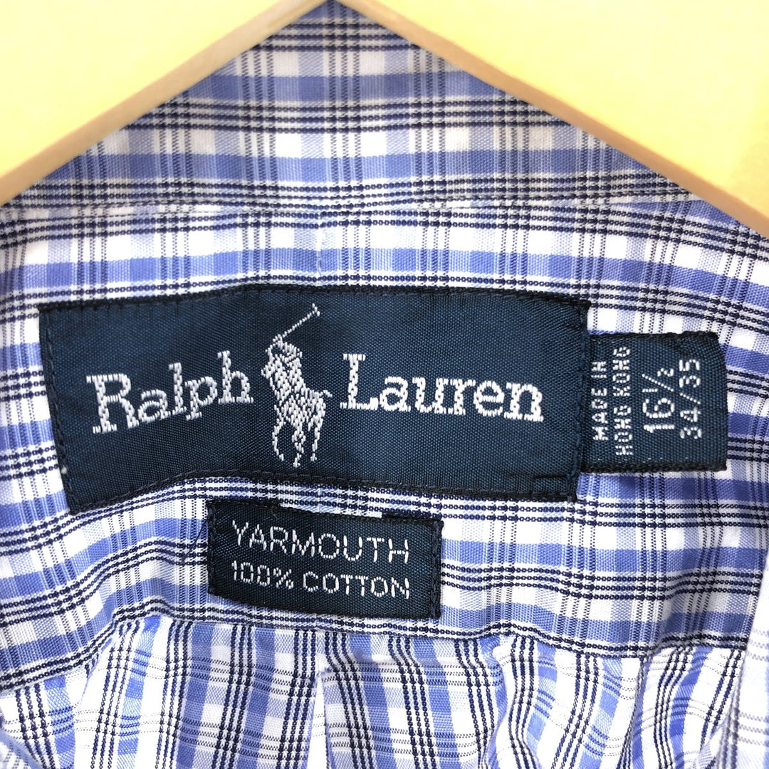 Ralph Lauren YARMOUTH Long Sleeve Button Down Check Shirt Men's XL cotton Blue type light blue Vintage Second Hand
