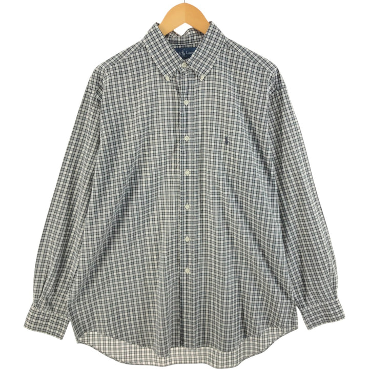 Ralph Lauren BLAKE long sleeve button down check shirt, men's size L cotton pale white type Vintage Second Hand