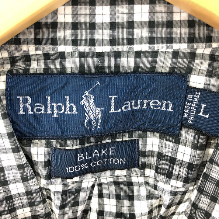 Ralph Lauren BLAKE long sleeve button down check shirt, men's size L cotton pale white type Vintage Second Hand