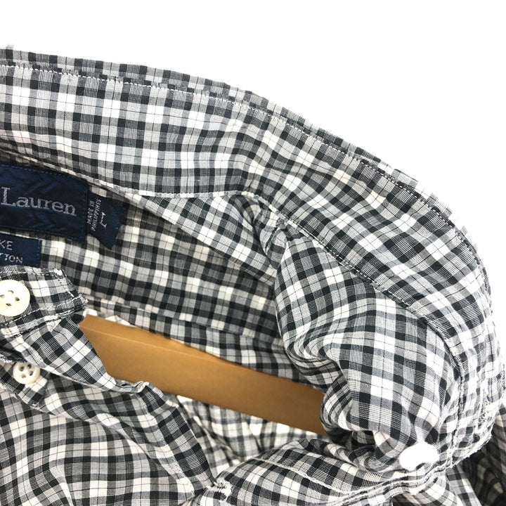 Ralph Lauren BLAKE long sleeve button down check shirt, men's size L cotton pale white type Vintage Second Hand