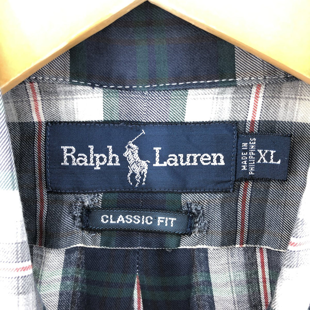 Ralph Lauren Classic Fit Long Sleeve Button Down Check Shirt Men's XL unclear navy blue type Vintage Second Hand