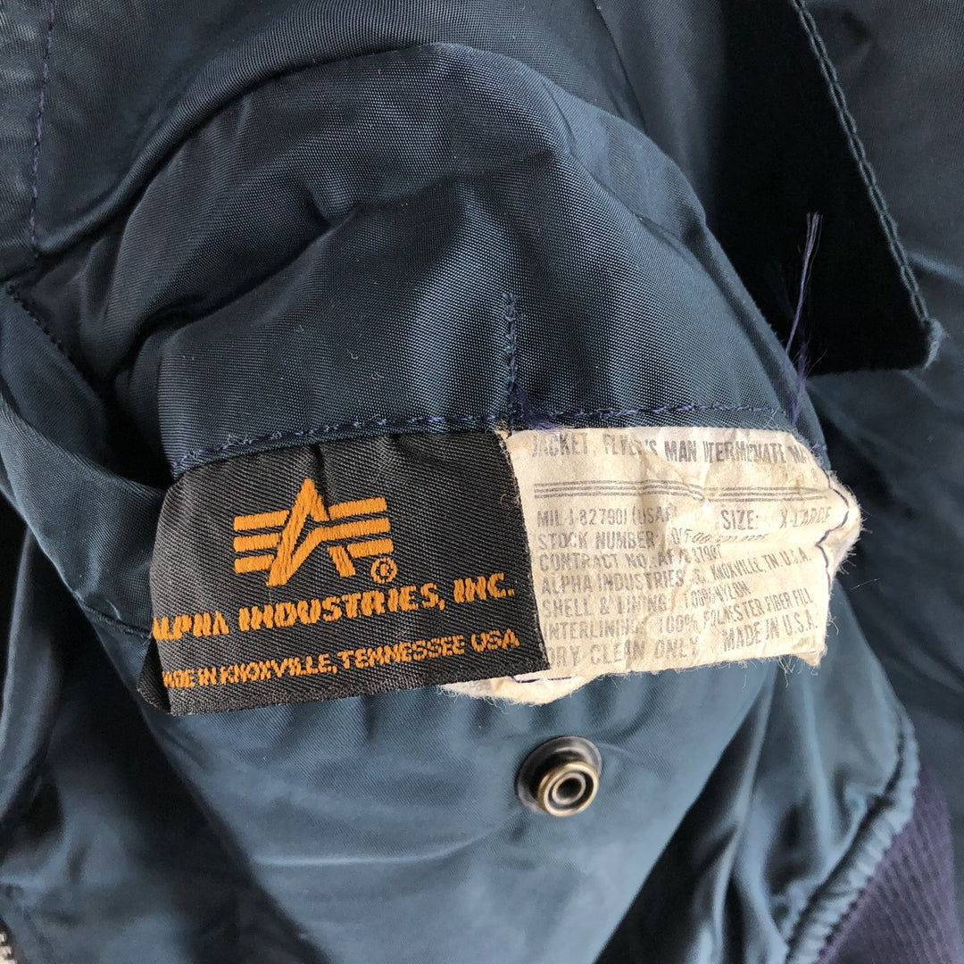 Civilian Alpha MA-1 Type Military Flight Jacket Made in USA Men's XL Nylon navy blue type Vintage Second Hand