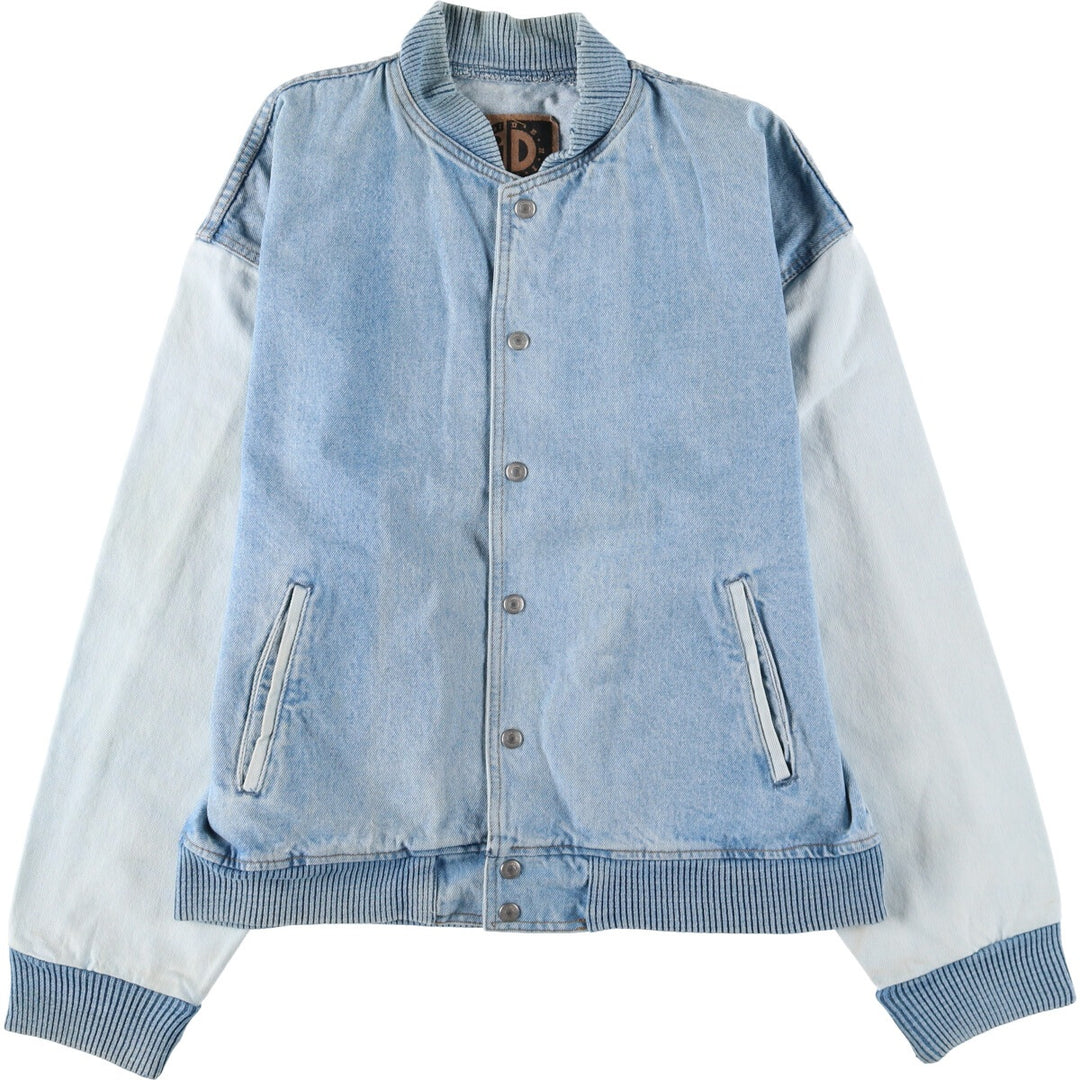 90'S International Denim Back Print Wolf Pattern Denim Varsity Jacket Made in Canada Men's M size /eaa515866