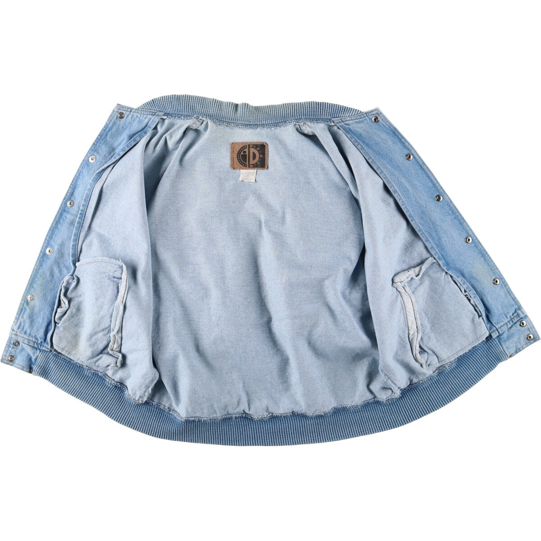 90'S International Denim Back Print Wolf Pattern Denim Varsity Jacket Made in Canada Men's M size /eaa515866