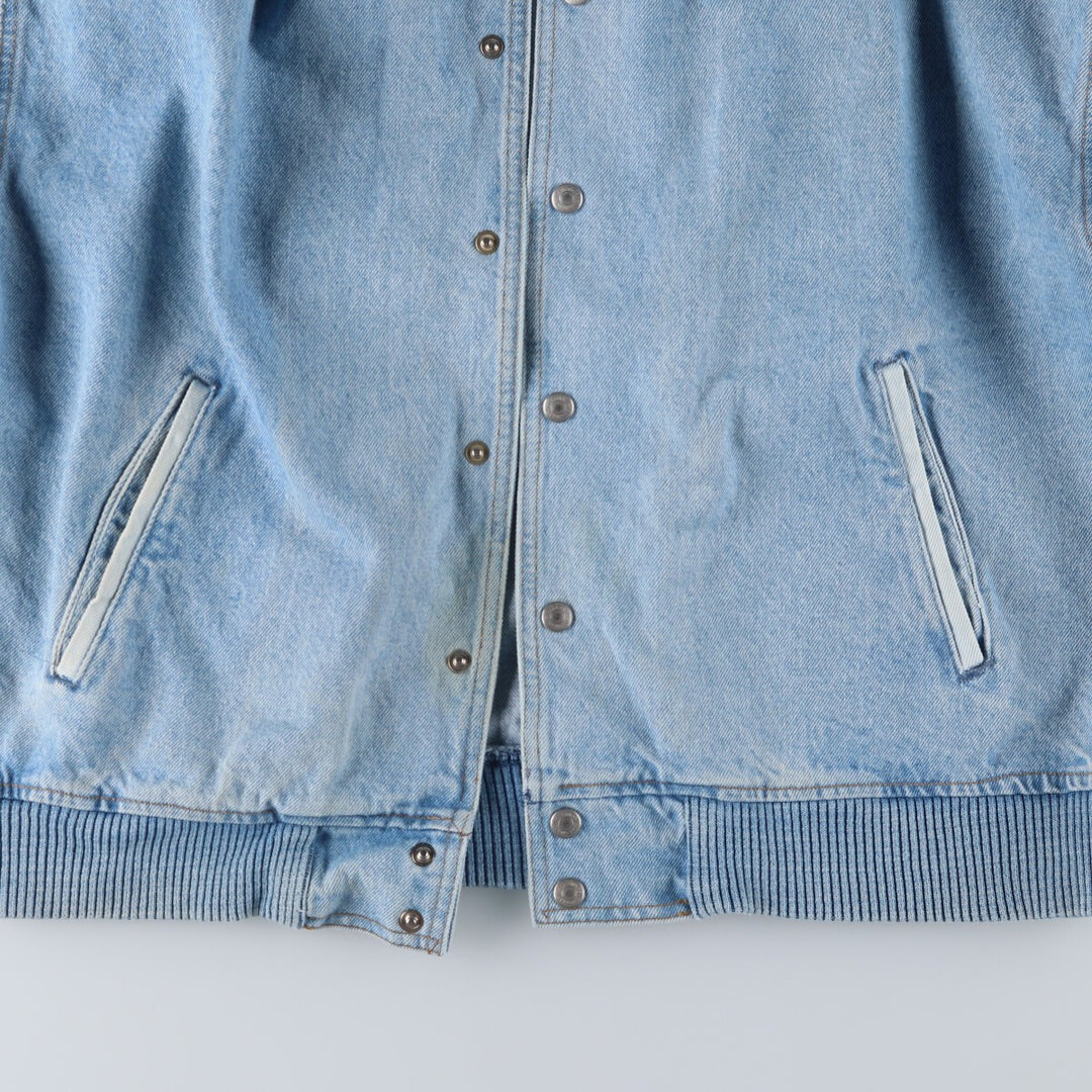 90'S International Denim Back Print Wolf Pattern Denim Varsity Jacket Made in Canada Men's M size /eaa515866