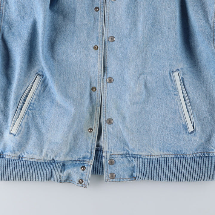 90'S International Denim Back Print Wolf Pattern Denim Varsity Jacket Made in Canada Men's M size /eaa515866