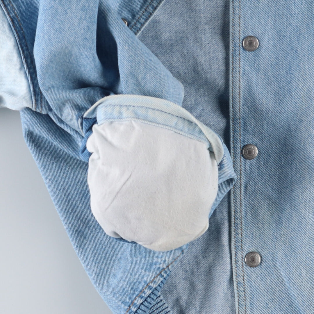 90'S International Denim Back Print Wolf Pattern Denim Varsity Jacket Made in Canada Men's M size /eaa515866