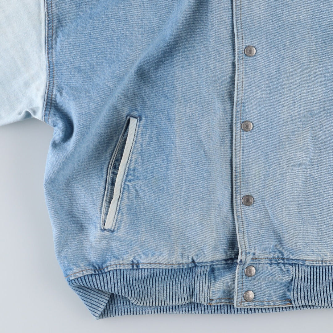 90'S International Denim Back Print Wolf Pattern Denim Varsity Jacket Made in Canada Men's M size /eaa515866