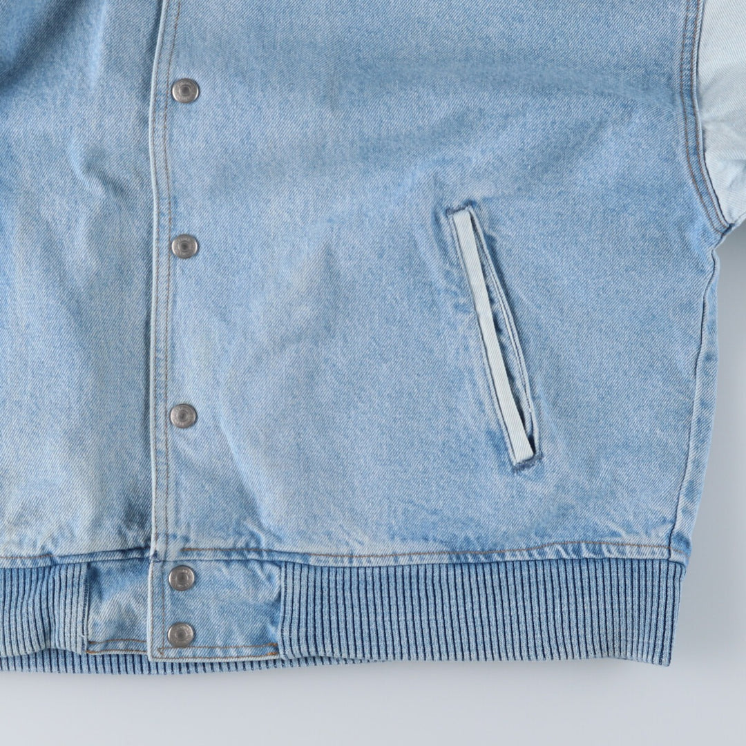 90'S International Denim Back Print Wolf Pattern Denim Varsity Jacket Made in Canada Men's M size /eaa515866