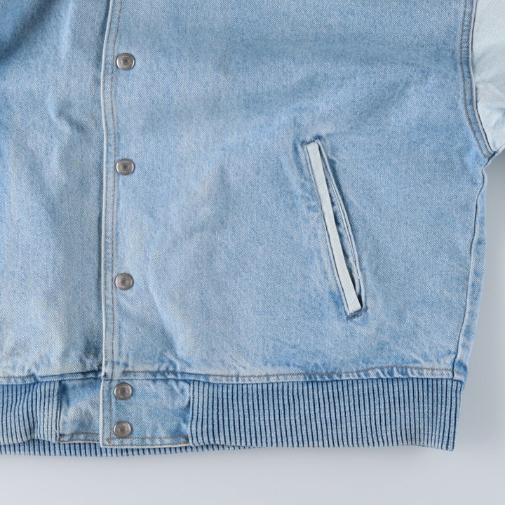 90'S International Denim Back Print Wolf Pattern Denim Varsity Jacket Made in Canada Men's M size /eaa515866