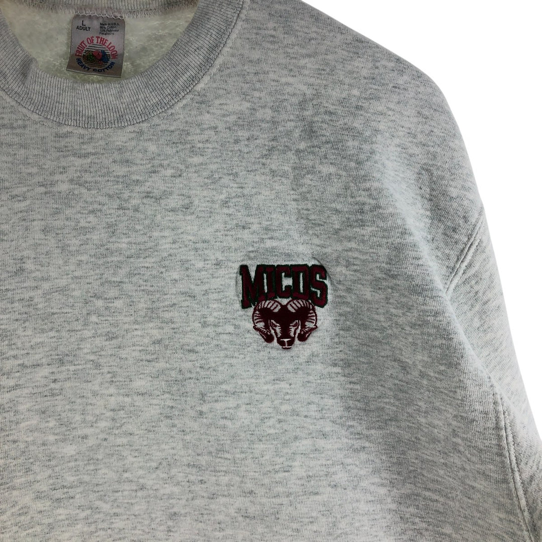 90'S Fruit of the Loom College Sweatshirt, Made in USA, Men's Size L, Vintage cotton gray type Vintage Second Hand