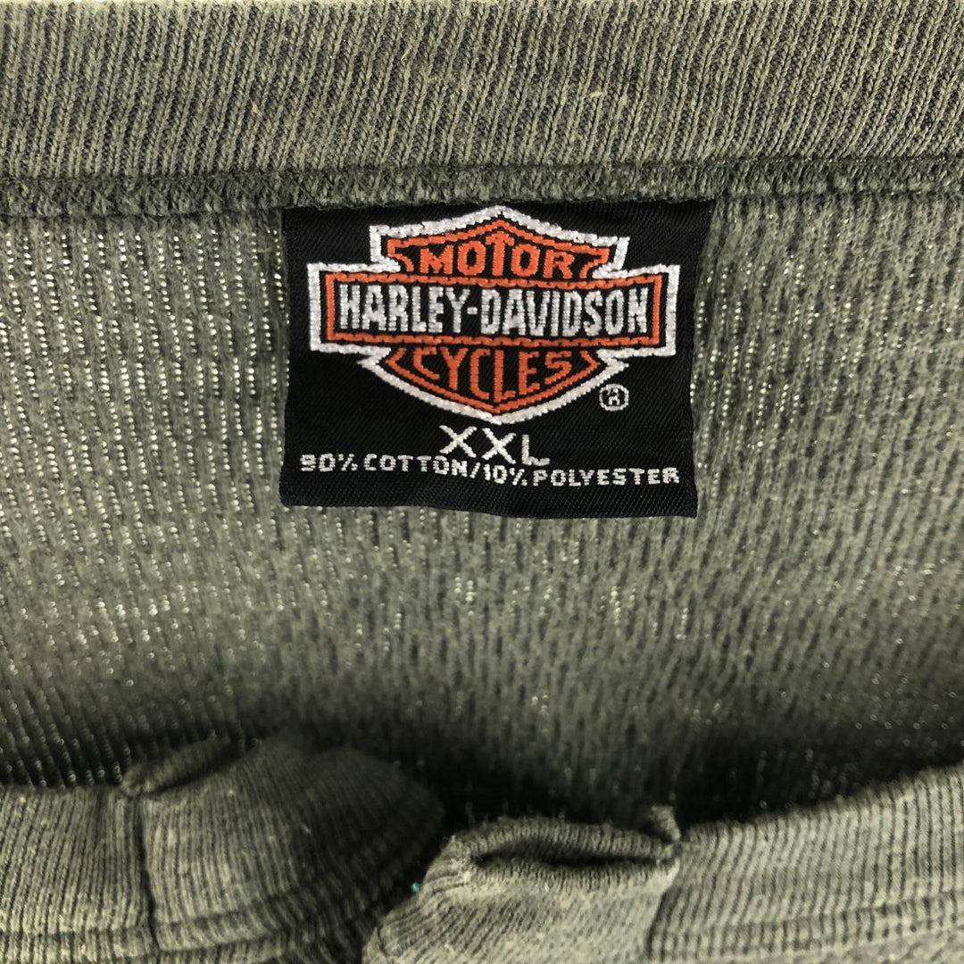 Harley-Davidson Henley Neck Thermal Long Tee Honeycomb Made in USA Men's XXL cotton Khaki type Vintage Second Hand
