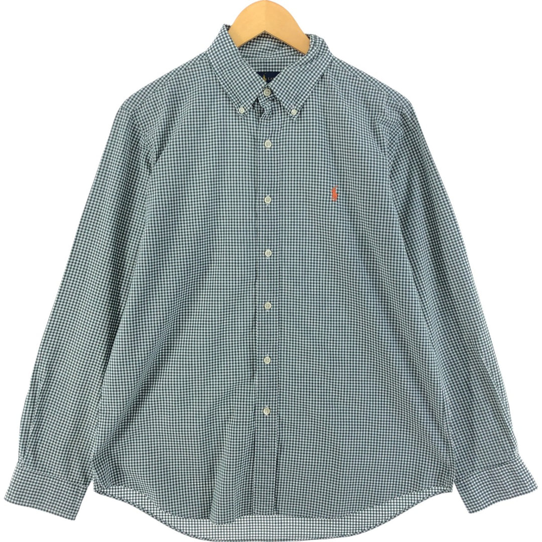 Ralph Lauren long sleeve button down check shirt, men's size L cotton green type Vintage Second Hand