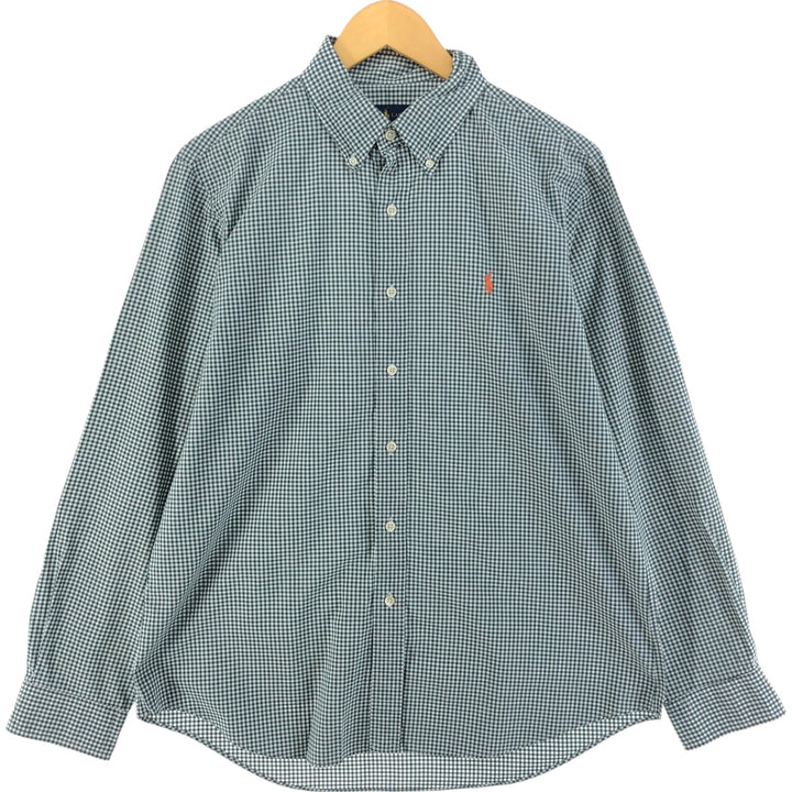 Ralph Lauren long sleeve button down check shirt, men's size L cotton green type Vintage Second Hand