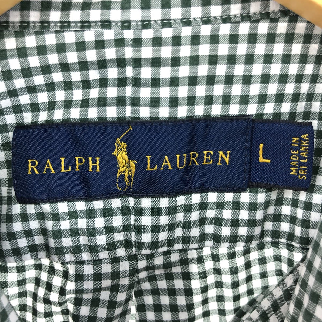 Ralph Lauren long sleeve button down check shirt, men's size L cotton green type Vintage Second Hand