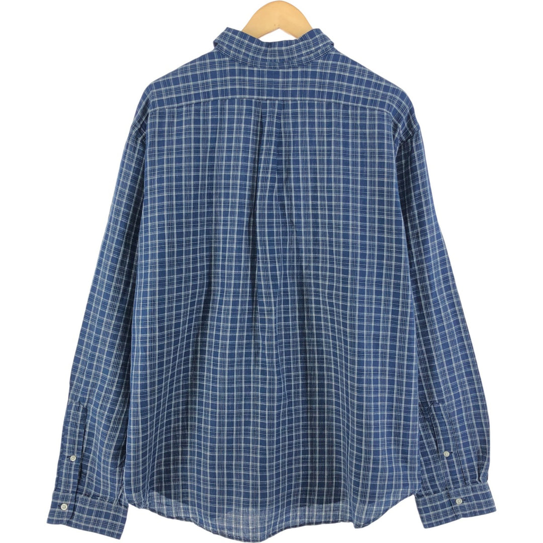 Ralph Lauren Classic Fit Long Sleeve Button Down Check Shirt Men's XXL linen blue type Vintage Second Hand