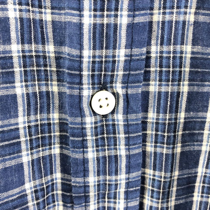 Ralph Lauren Classic Fit Long Sleeve Button Down Check Shirt Men's XXL linen blue type Vintage Second Hand