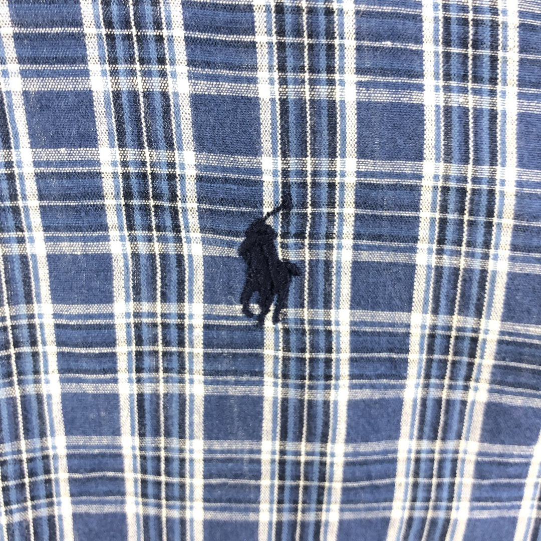 Ralph Lauren Classic Fit Long Sleeve Button Down Check Shirt Men's XXL linen blue type Vintage Second Hand