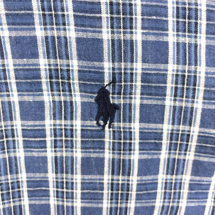 Ralph Lauren Classic Fit Long Sleeve Button Down Check Shirt Men's XXL linen blue type Vintage Second Hand