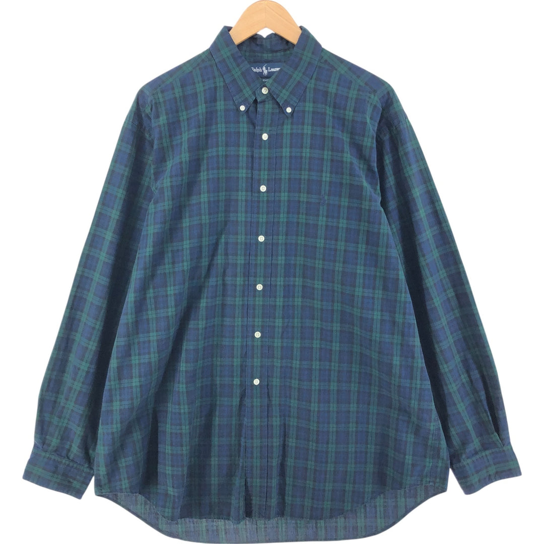 Ralph Lauren YARMOUTH Long Sleeve Button Down Check Shirt Men's XL cotton navy blue type Vintage Second Hand