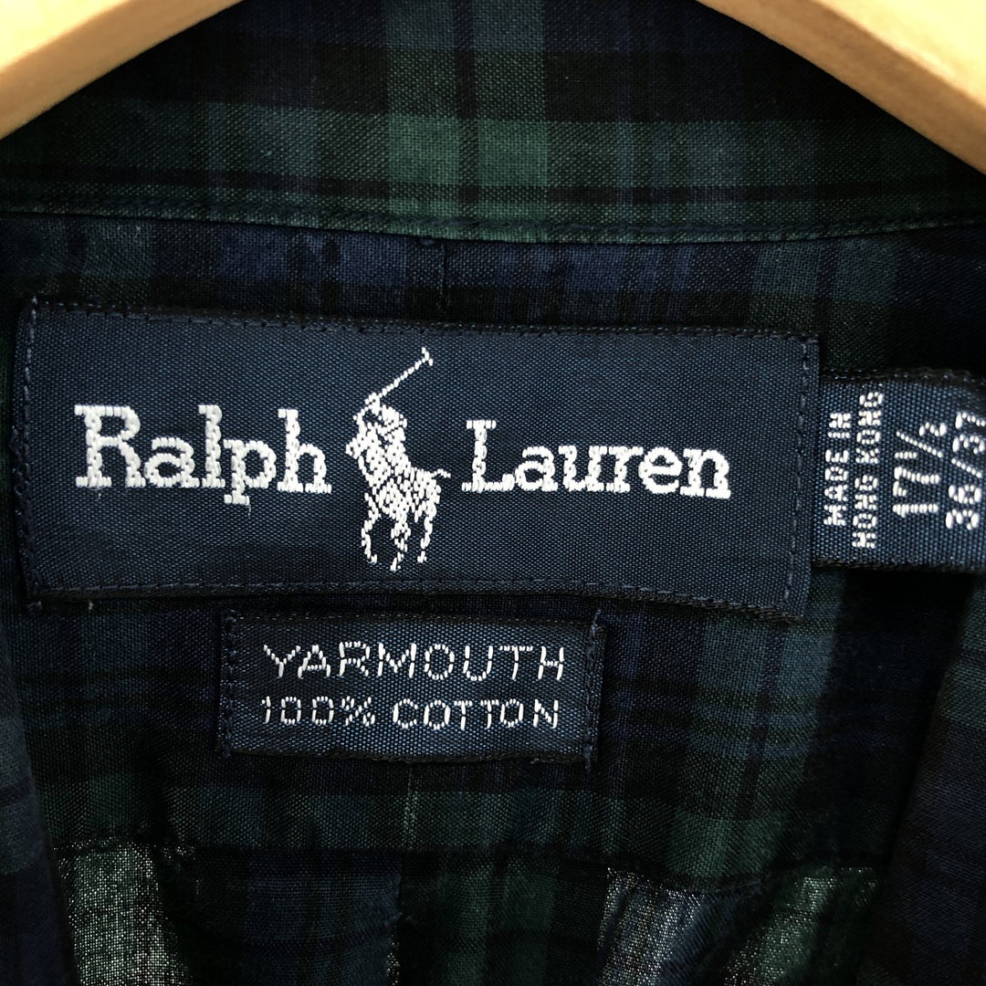 Ralph Lauren YARMOUTH Long Sleeve Button Down Check Shirt Men's XL cotton navy blue type Vintage Second Hand