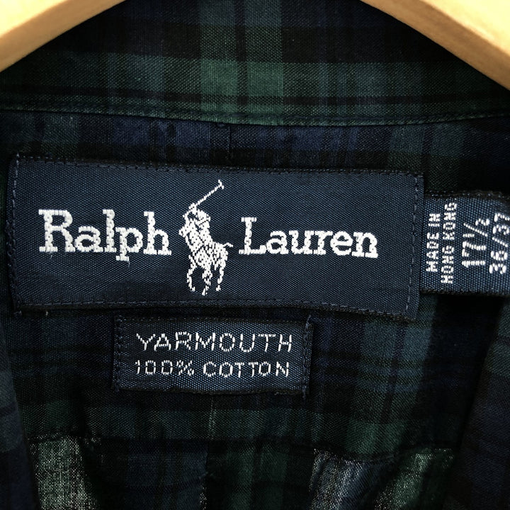 Ralph Lauren YARMOUTH Long Sleeve Button Down Check Shirt Men's XL cotton navy blue type Vintage Second Hand