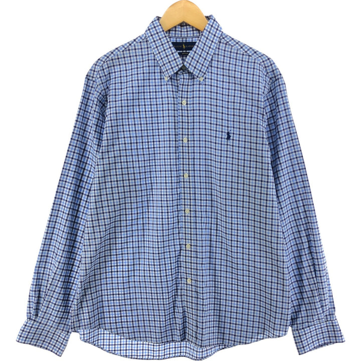 Ralph Lauren Non-Iron Long Sleeve Button-Down Check Shirt, Men's Size XL cotton Blue type light blue Vintage Second Hand