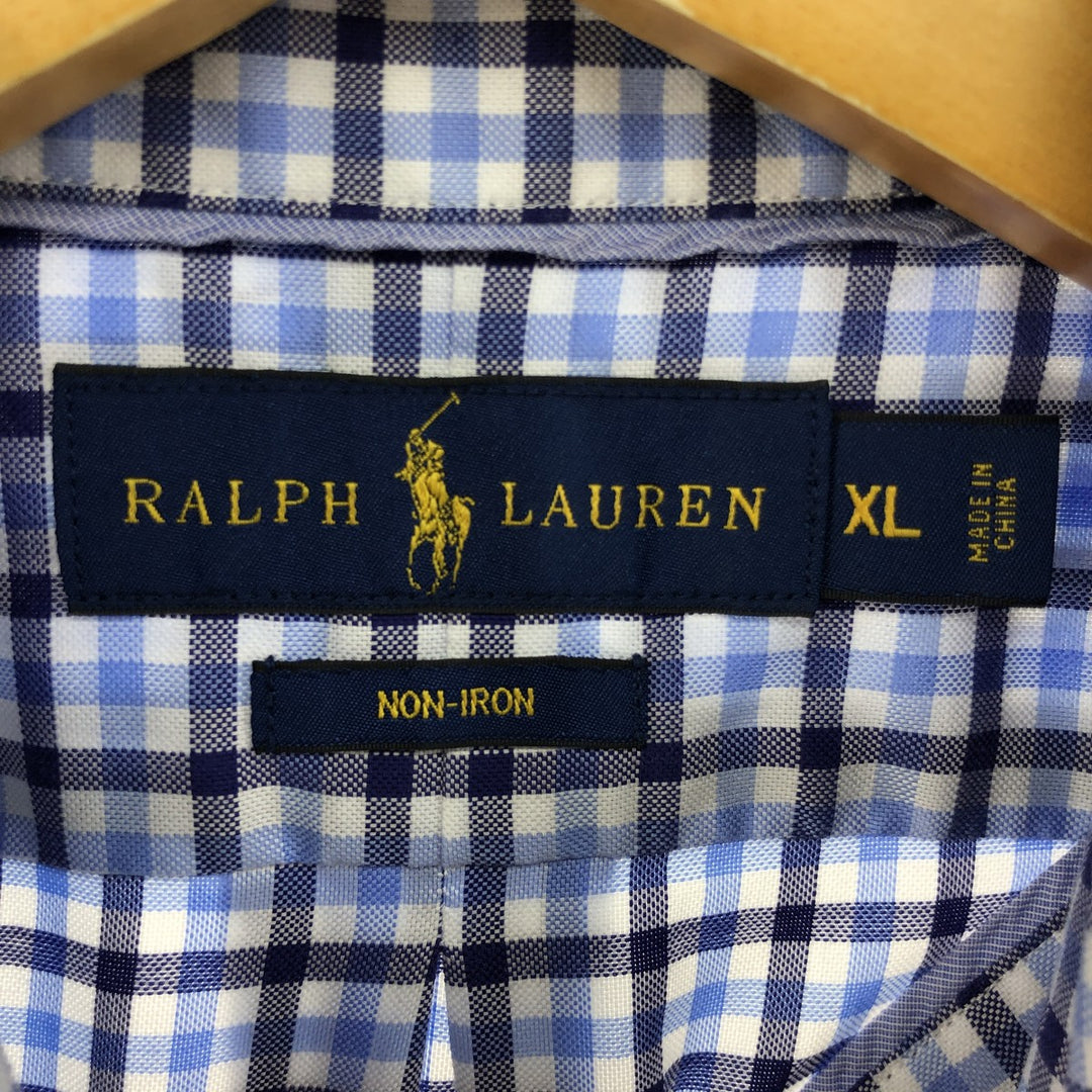 Ralph Lauren Non-Iron Long Sleeve Button-Down Check Shirt, Men's Size XL cotton Blue type light blue Vintage Second Hand