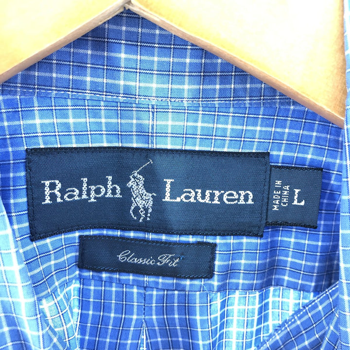 Ralph Lauren Classic Fit Long Sleeve Button Down Check Shirt, Men's Size L cotton Blue type light blue Vintage Second Hand